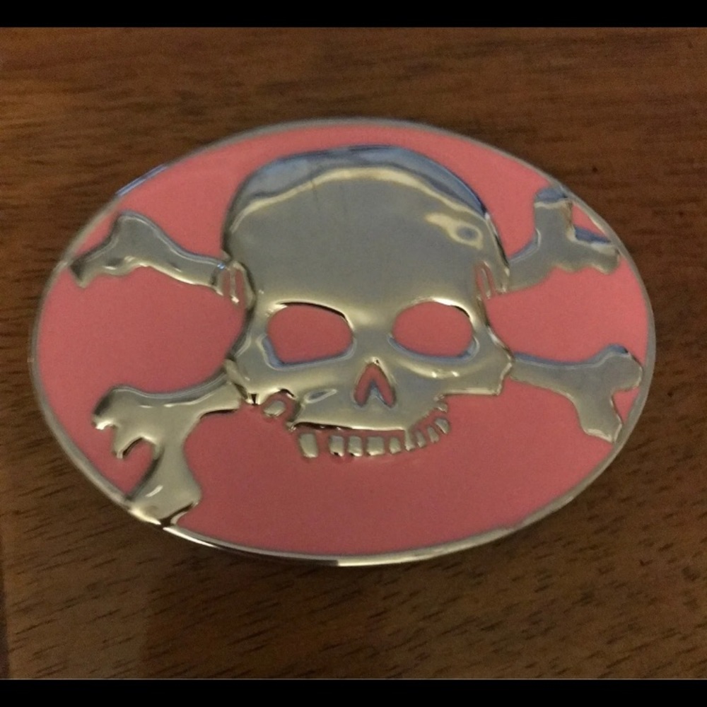 Vintage Pink Skull ☠️ and Crossbones Belt Buckle